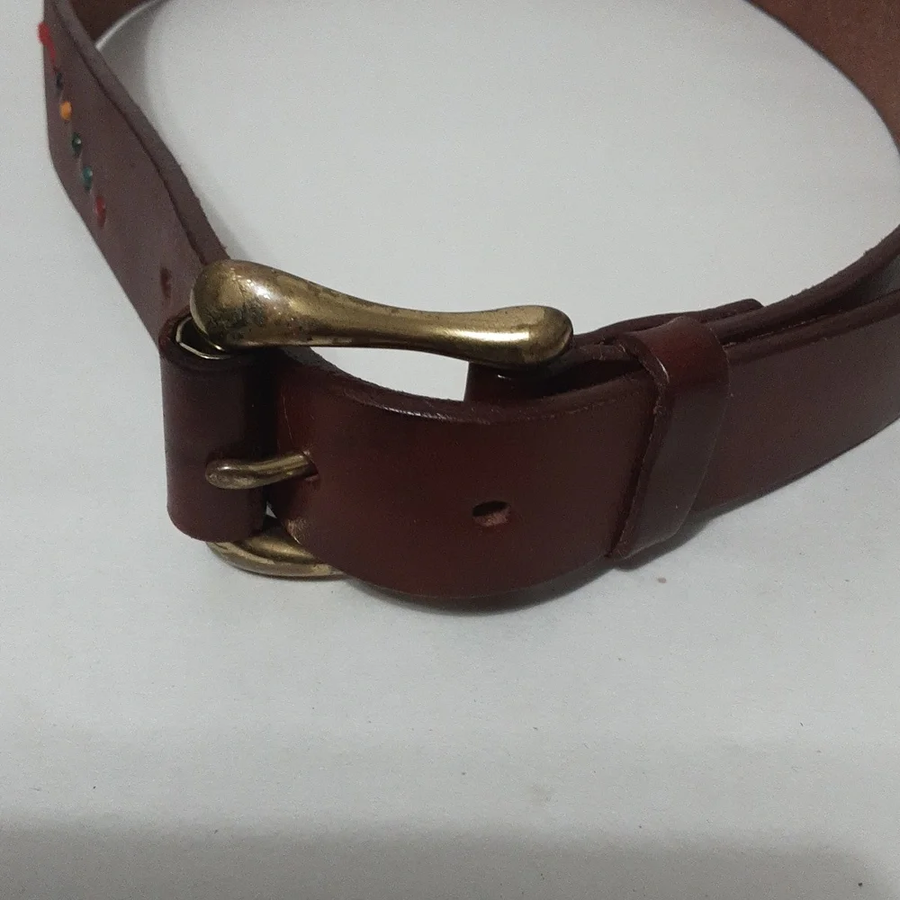 VTG Fossil Genuine‎ Leather Multicolor Beaded  Belt